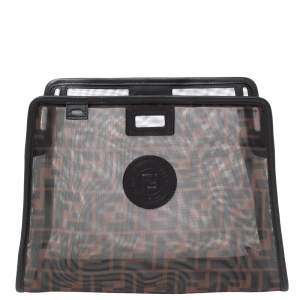 Pre Owned Fendi Tobacco Zucca Mesh and Leather Small Peekaboo Defender Clutch