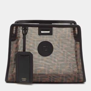 Pre Owned Fendi Brown Zucca Mesh and Leather Small Peekaboo Defender Pouch