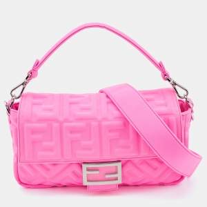 Fendi Pink FF Embossed Fabric Baguette Shoulder Bag