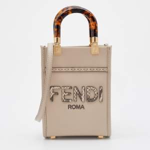 Pre Owned Fendi Light Grey Leather and Python Mini Elaphe Sunshine Shoulder Bag