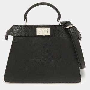 Pre Owned Fendi Black Leather Selleria Peekaboo Top Handle Bag