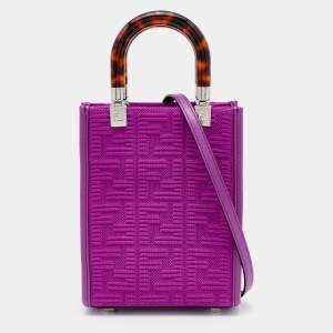 Pre Owned Fendi Purple FF Mesh and Leather Mini Sunshine Shoulder Bag
