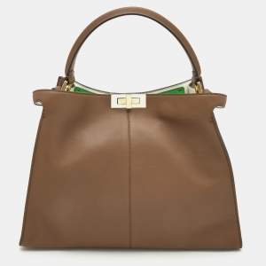 Pre Owned Fendi Brown Leather Large X Lite Peekaboo Top Handle Bag