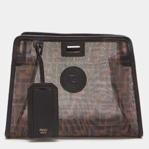 Fendi Brown Zucca Mesh and Leather Small Peekaboo Defender Pouch