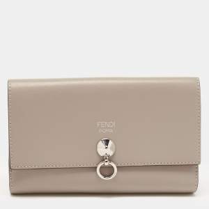 Pre Owned Fendi Etoupe Leather By The Way Flap Wallet