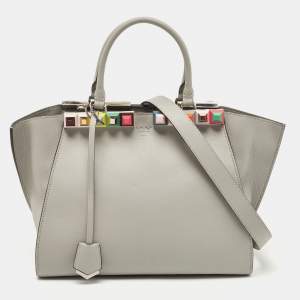 Pre Owned Fendi Grey Leather Medium Studded 3Jours Tote