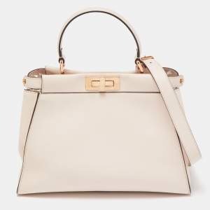 Pre Owned Fendi Light Pink Leather Medium Peekaboo Top Handle Bag