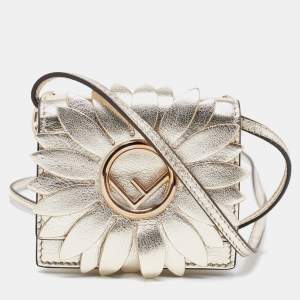 Fendi Gold Leather Micro Flower Kan I Crossbody Bag