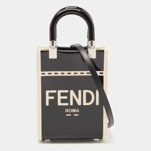 Pre Owned Fendi Black/Cream Patent Leather and Canvas Mini Sunshine Tote