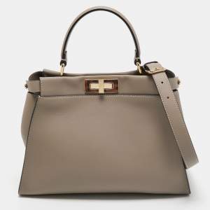 Pre Owned Fendi Grey Leather Medium Peekaboo Top Handle Bag