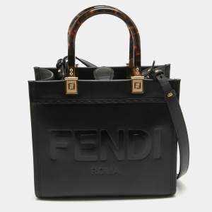 Pre Owned Fendi Black Leather Small Sunshine Tote
