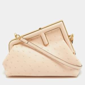 Pre Owned Fendi Beige Ostrich Leather Small First Shoulder Bag