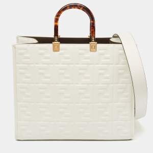 Fendi Off White Zucca Embossed Leather Medium Sunshine Tote