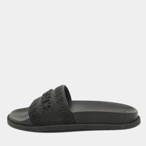 Fendi x-Versace Black Rubber Logo Flat Slides Size 37