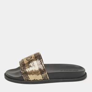 Fendi x Versace Gold/Black Metal Mesh Pool Slides Size 38