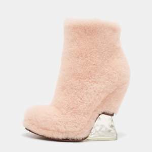 Fendi Pink Shearling Fur Ankle Length Boots Size 38