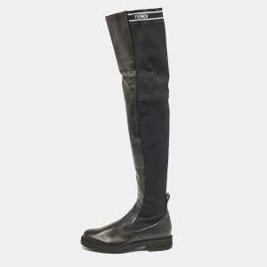 Fendi Black Fabric and Leather Over The Knee Boots Size 40