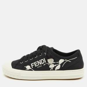 Pre Owned Fendi Black Canvas Domino Lace Up Sneakers Size 40