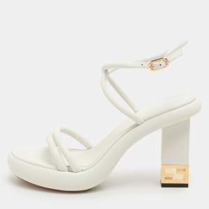 Fendi White Leather Baguette Ankle Strap Sandals Size 40