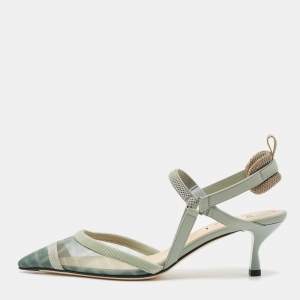 Fendi Green/Grey Zucca Mesh and Fabric Colibri Lite Slingback Pumps Size 36