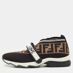 Fendi Black/Brown Zucca Knit Fabric Rockoko Slip On Sneakers Size 37