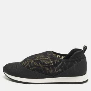 Pre Owned Fendi Size 37 Black FF Vertigo Mesh and Grosgrain Slip On Sneakers