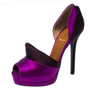Pre Owned Fendi Two Satin Anemone D'orsay Peep Toe Platform Pumps Size 35