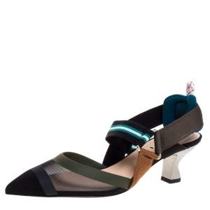 Pre Owned Fendi Multicolor Mesh And Fabric Colibri Slingback Pointed Toe Sandals Size 37