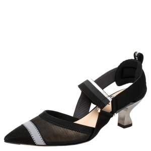 Pre Owned Fendi Multicolor Mesh, Elastic And Canvas Colibri Slingback Pointed Toe Sandals Size 37