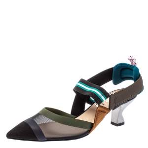 مملوكة مسبقًا Fendi Multicolor Mesh And Leather Colibri Slingback Sandals Size 37