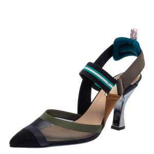 Fendi Multicolor Mesh And Fabric Colibri Slingback Pointed Toe Sandals Size 39.5