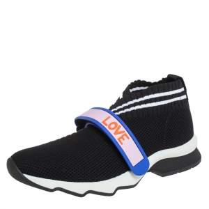 Pre Owned Fendi Black Knit Fabric Rockoko Low Top Sneakers Size 37