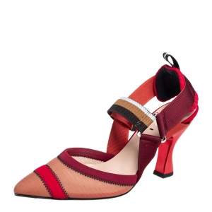 Fendi Multicolor Mesh And Fabric Colibri Slingback Sandals Size 36