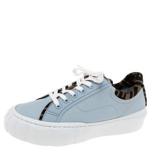 Pre Owned Fendi Blue Canvas and Zucca Fabric Force Low-Top Sneakers Size 40 