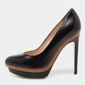 Pre Owned Fendi Black Leather Platform Pumps Size 39