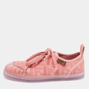 Pre Owned Fendi Pink Canvas And PVC FF Logo Low-Top Sneakers Size 38