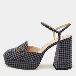 Pre Owned Fendi Grey/Blue Canvas Promenade Slingback Pumps Size 40