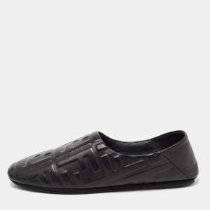 Fendi Black FF Embossed Leather Slip On Flats Size 40