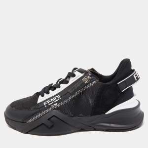 Pre Owned Fendi Black Leather and Mesh Flow Low Top Sneakers Size 35