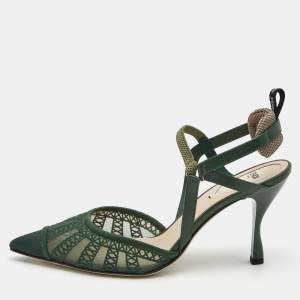 Pre Owned Fendi Green Mesh and Leather Colibri Pumps Size 39