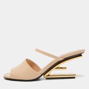 Fendi Beige Leather Fendi First Slide Sandals Size 39