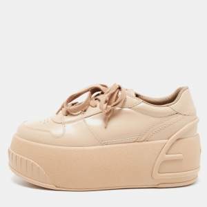 Pre Owned Fendi Beige Leather Fashion Show Platform Sneakers Size 39.5
