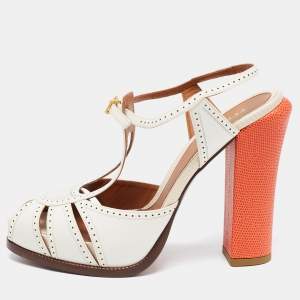 Pre Owned Fendi White Patent Leather Cut Out Ankle Strap Sandals Size 40