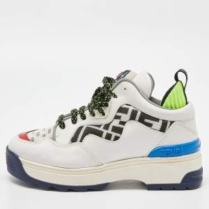 Pre Owned Fendi Multicolor Leather, Zucca Mesh and Logo PVC Low Top Sneakers Size 36