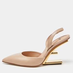 Fendi Beige Leather Fendi First Slide Sandals Size 38