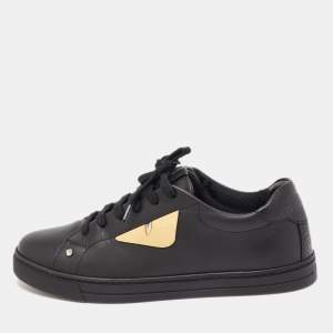 Pre Owned Fendi Black Leather Monster Eye Low Top Sneakers Size 37