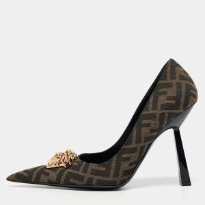 Fendi x Versace Fendace Brown Zucca Canvas Medusa Pumps Size 36.5