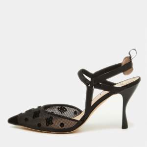 Fendi Black Mesh and Velvet Colibri Slingback Pumps Size 41