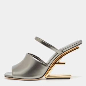 Fendi Grey Leather First Slide Sandals Size 36