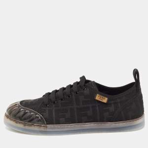 Pre Owned Fendi Black Canvas And PVC FF Logo Low-Top Sneakers Size 41